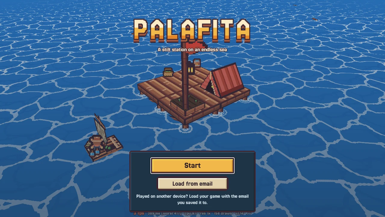 The start screen with Start and Load from email